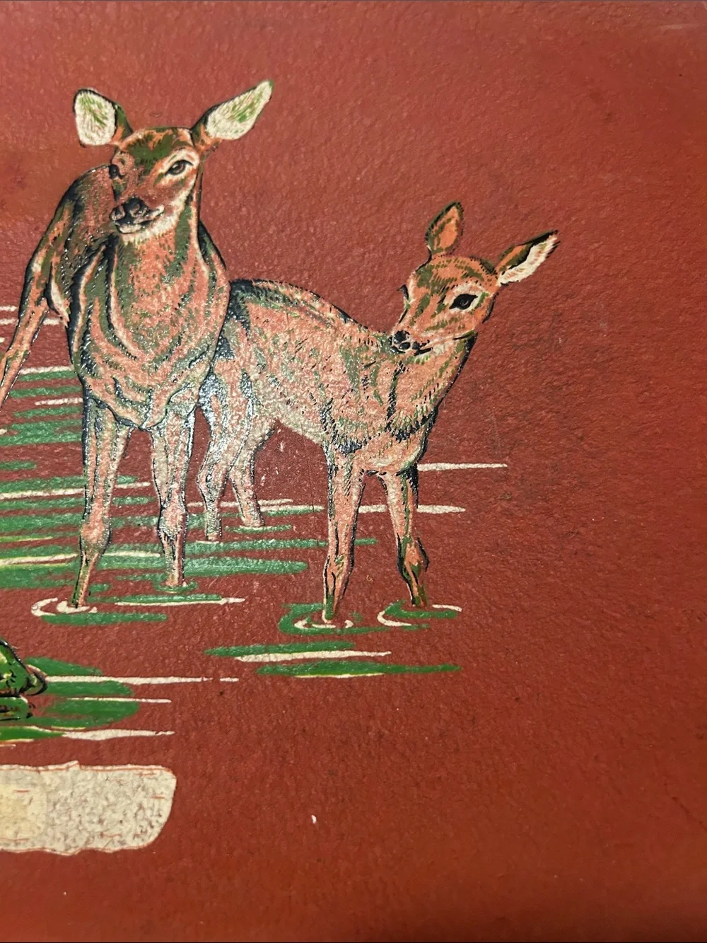 Vintage Deer Scene Red Decorative Tray